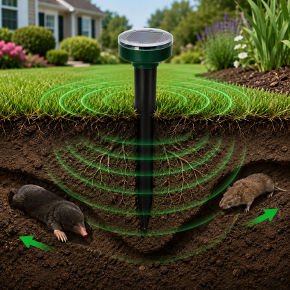 Underground cutaway driving a mole and rat out of the soil